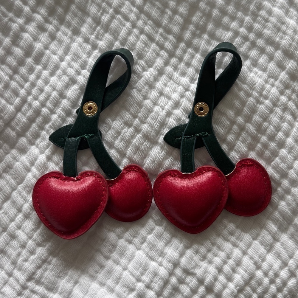 Cherry Vegan Leather Bag Charm - Picture 2 of 2